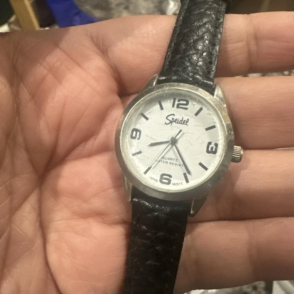 Working Vintage Speidel Ladies Watch Black Leather Quartz 28mm Fit‎ 7in New Batt